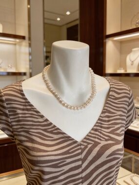 NWOT Ringed Pearl Necklace | White Cultured Oval | Semi Baroque 925